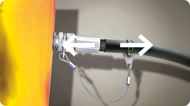 Illustration of the flexible hose being disengaged from the ferrule
